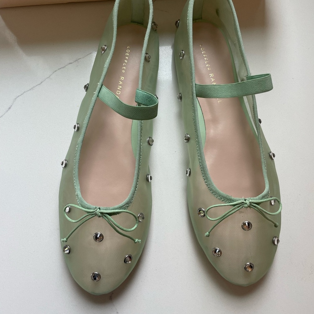 Loeffler Randall Mint Leonie Seafoam Ballet Flats with Rhinestone Studs
